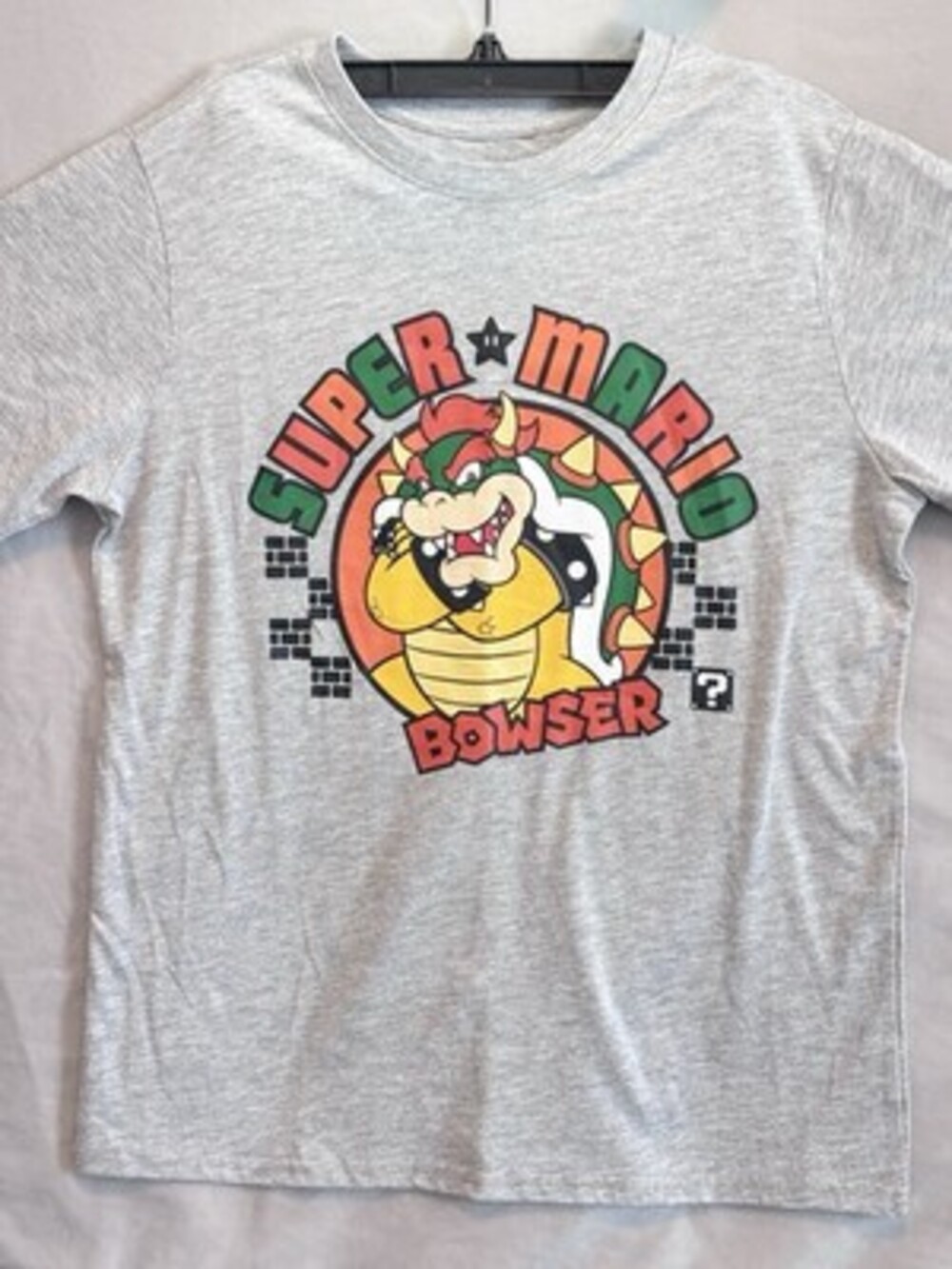 Nintendo Super Mario Unisex Kids Gray T-Shirt Size L Short Sleeve Crew Neck